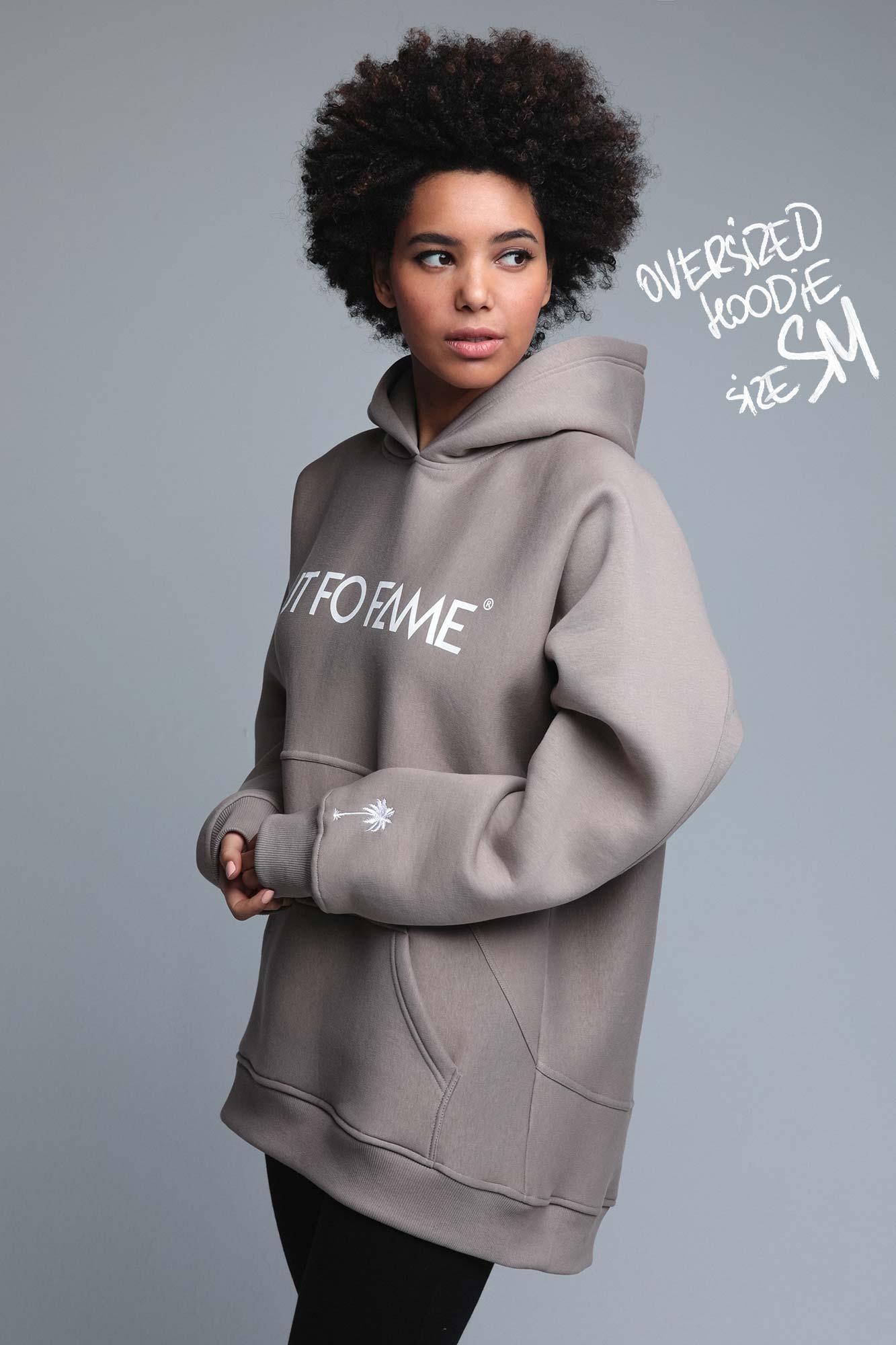 Oversize унисекс худи песочного цвета с печатью OUT FO FAME 
