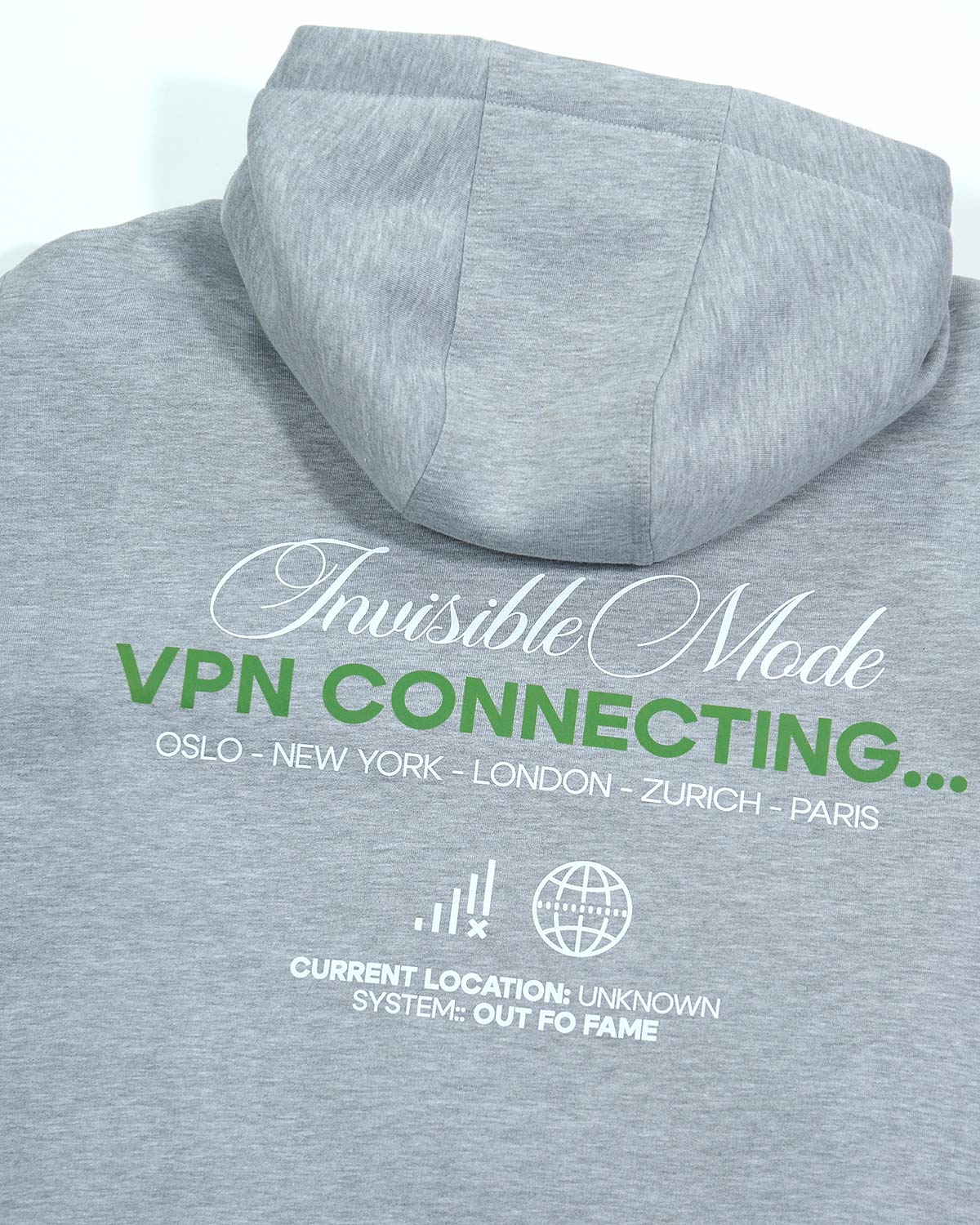 Серое худи с молнией и капюшоном VPN от OUT FO FAME