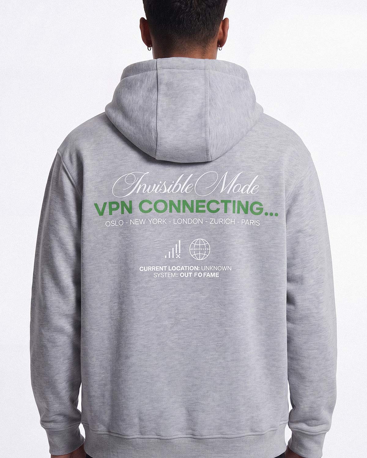 Серое оверсайз худи на молнии VPN вид сзади