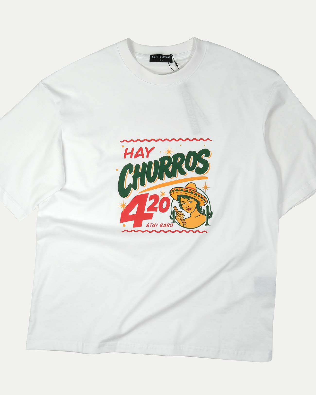 Винтажная белая футболка OUT FO FAME Churros Mexico
