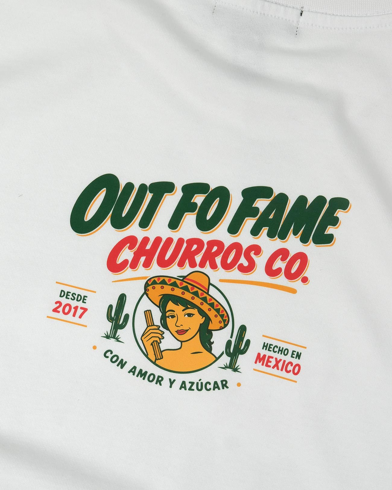 Винтажная белая футболка OUT FO FAME Churros Factory Mexico