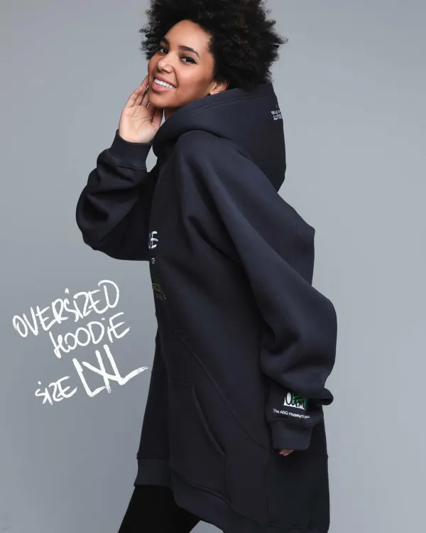 Oversize унисекс графитовое худи с вышивкой OUT FO FAME
