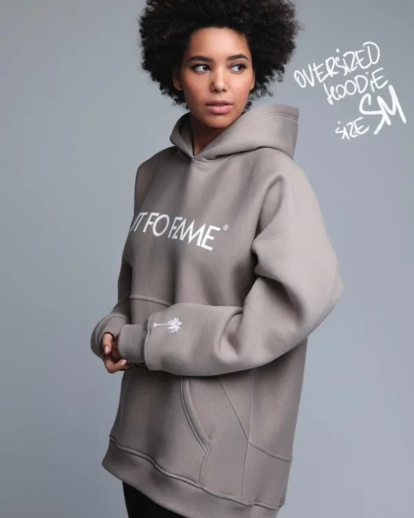 Oversize унисекс худи песочного цвета с печатью OUT FO FAME 