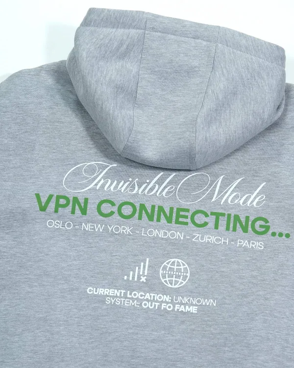 Серое худи с молнией и капюшоном VPN от OUT FO FAME