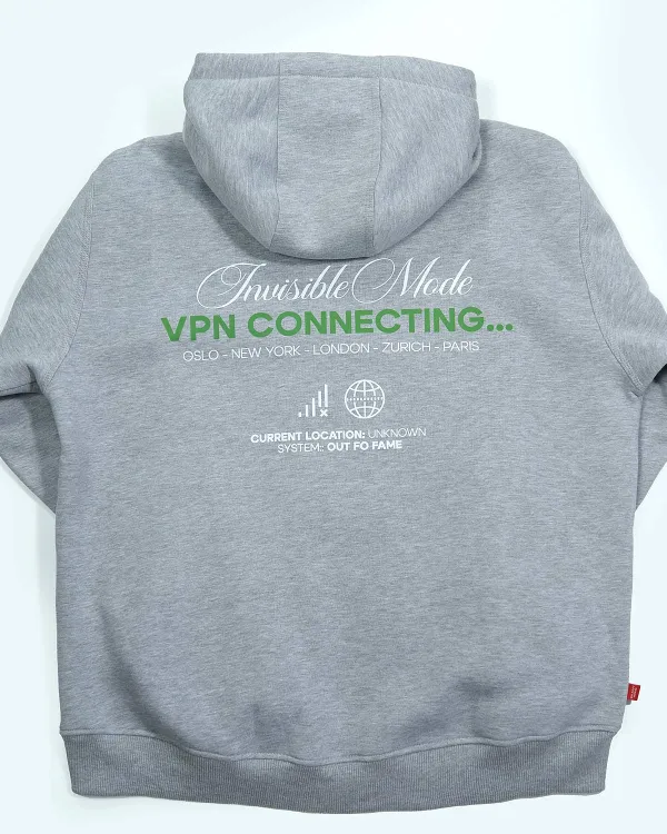 Принт VPN на сером зип-худи от OUT FO FAME