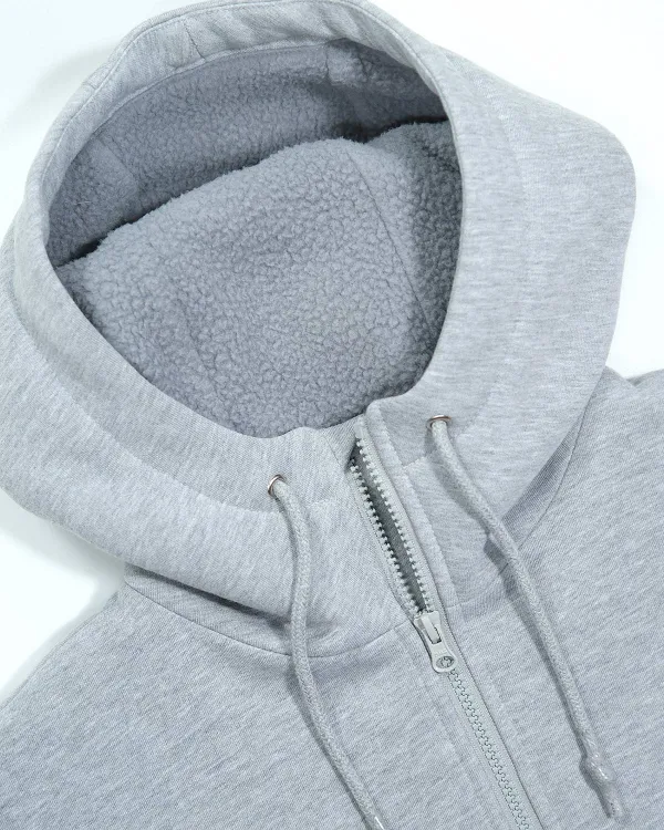 Капюшон и манжеты серого худи на молнии CREATIVE GREY