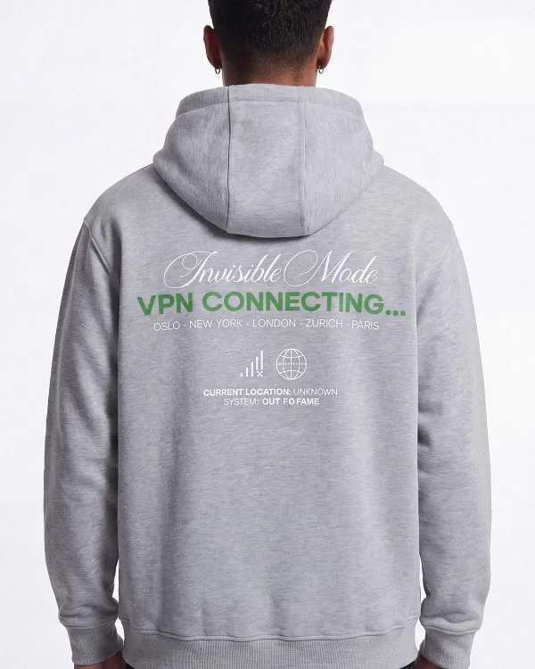 Серое оверсайз худи на молнии VPN вид сзади